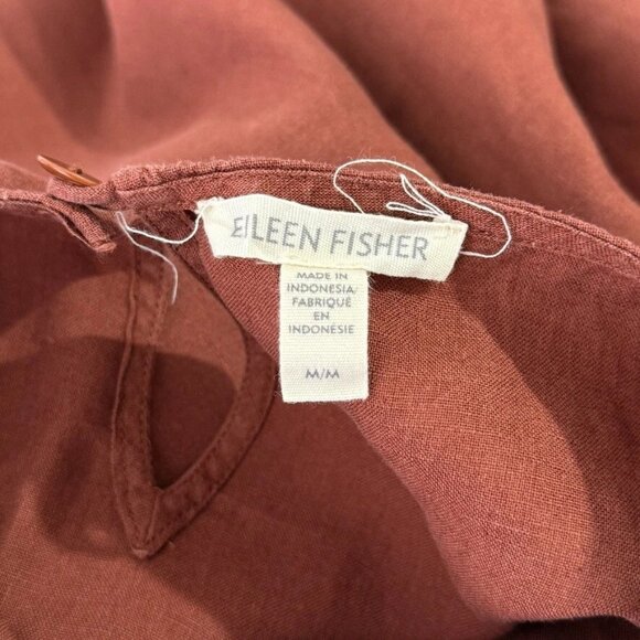 Eileen Fisher Brown Shift Dress Medium Organic Linen Minimalist Relaxed Fit - Picture 8 of 9